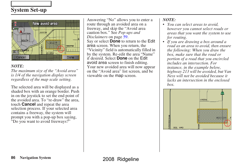 System set-up, 2008 ridgeline | HONDA 2008 Ridgeline Navigation User Manual | Page 86 / 135