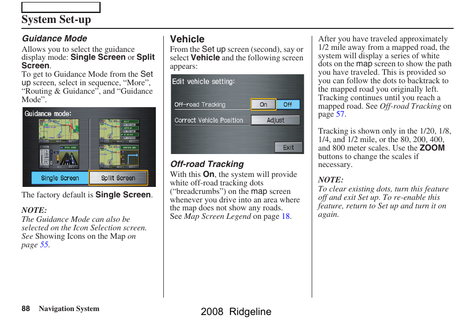 System set-up, 2008 ridgeline | HONDA 2008 Ridgeline Navigation User Manual | Page 88 / 135