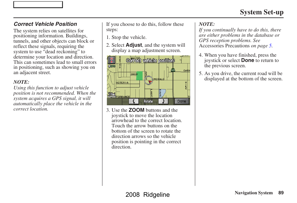 System set-up, 2008 ridgeline | HONDA 2008 Ridgeline Navigation User Manual | Page 89 / 135