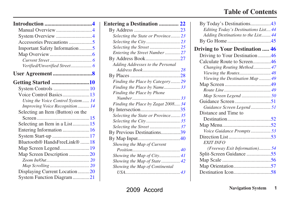 HONDA 2009 Accord Navigation User Manual | 154 pages