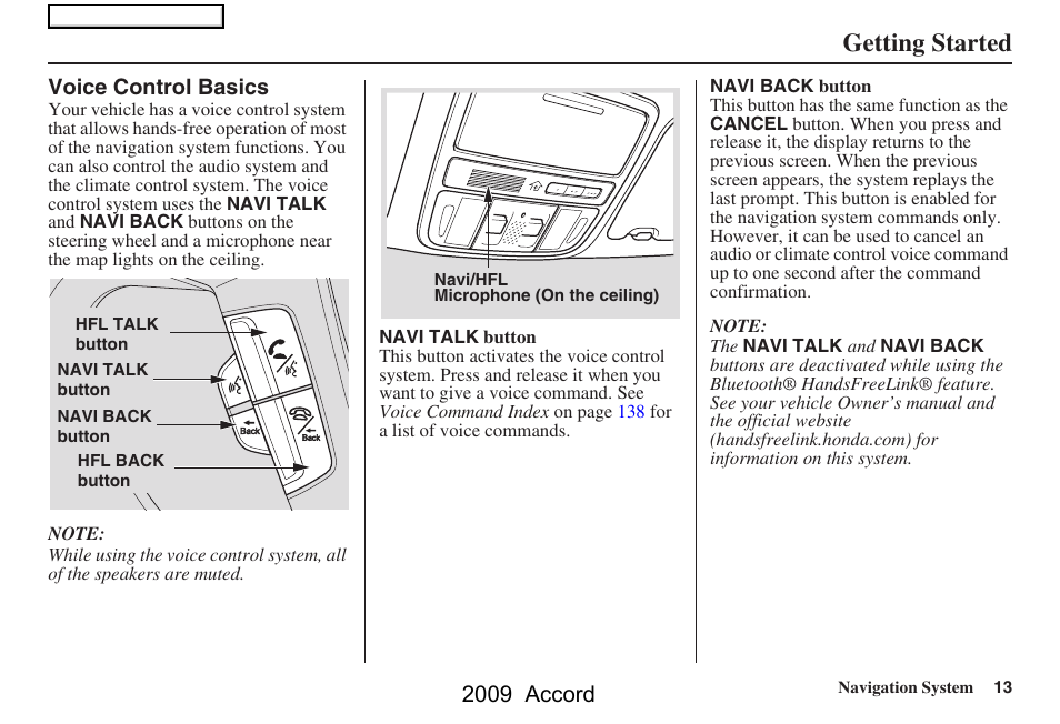 Getting started, 2009 accord | HONDA 2009 Accord Navigation User Manual | Page 13 / 154