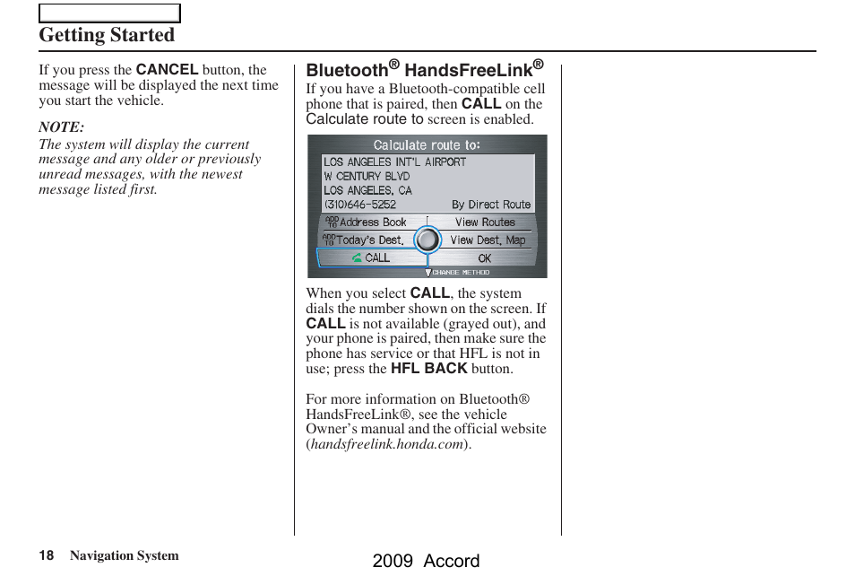 Getting started | HONDA 2009 Accord Navigation User Manual | Page 18 / 154