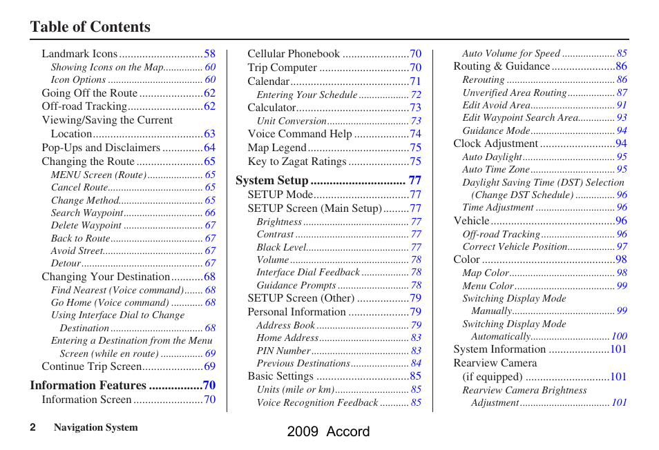 HONDA 2009 Accord Navigation User Manual | Page 2 / 154