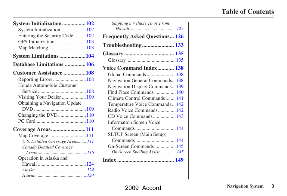 HONDA 2009 Accord Navigation User Manual | Page 3 / 154