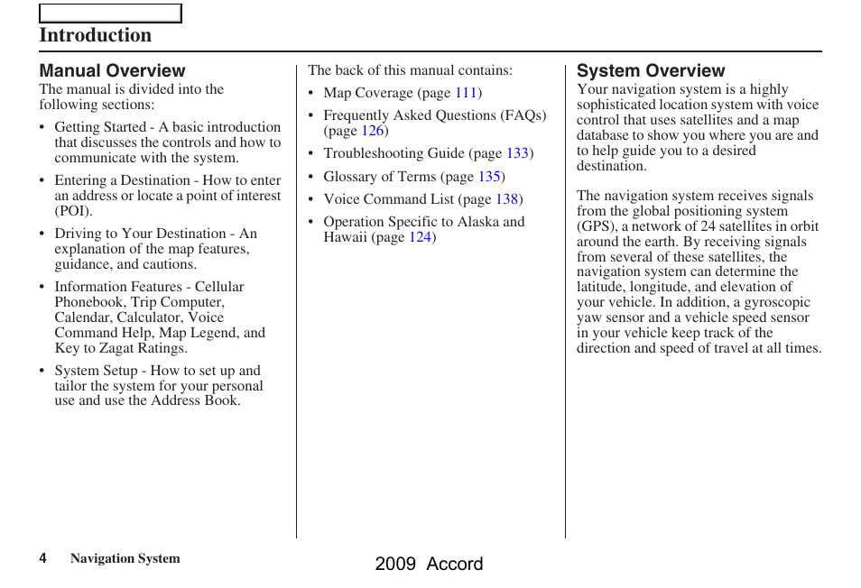 Introduction, 2009 accord | HONDA 2009 Accord Navigation User Manual | Page 4 / 154