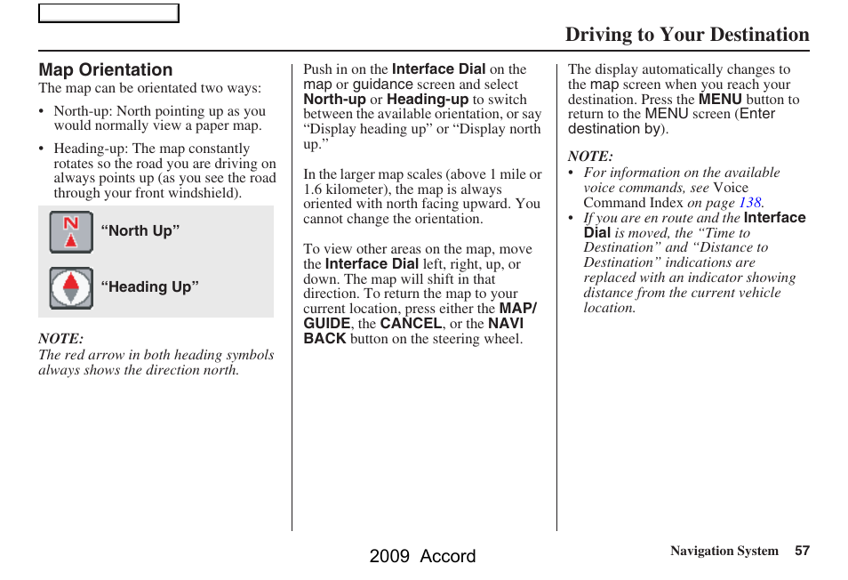 Driving to your destination, 2009 accord | HONDA 2009 Accord Navigation User Manual | Page 57 / 154