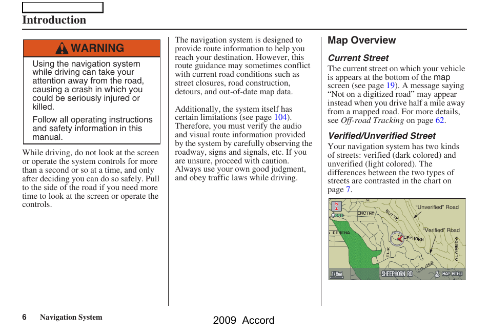 Introduction, Warning, 2009 accord | HONDA 2009 Accord Navigation User Manual | Page 6 / 154