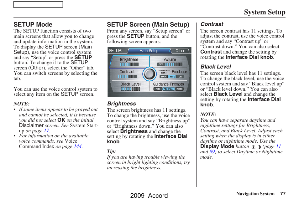 System setup, 2009 accord | HONDA 2009 Accord Navigation User Manual | Page 77 / 154