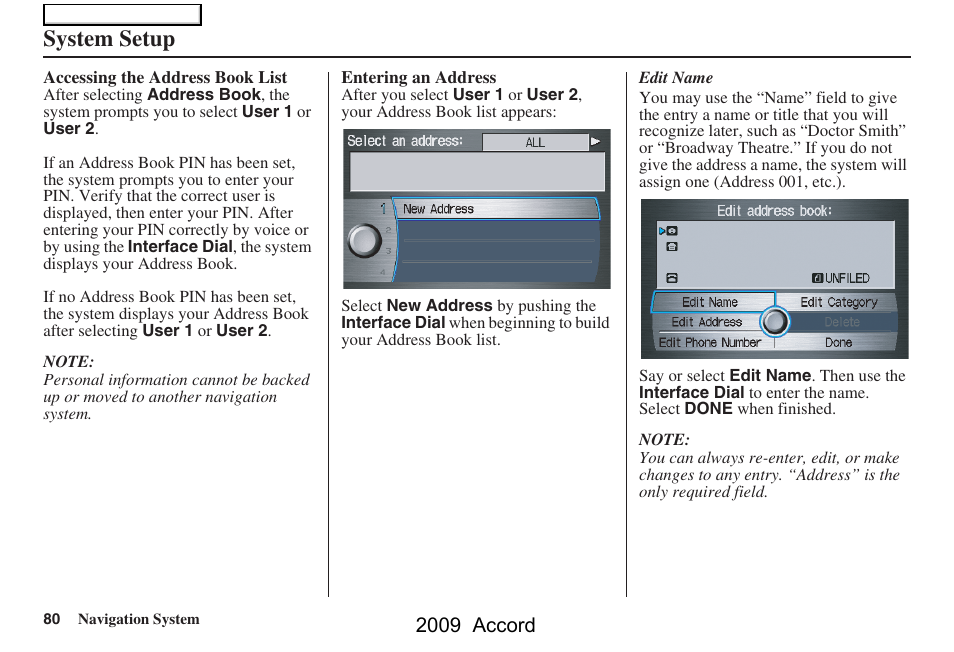 System setup, 2009 accord | HONDA 2009 Accord Navigation User Manual | Page 80 / 154