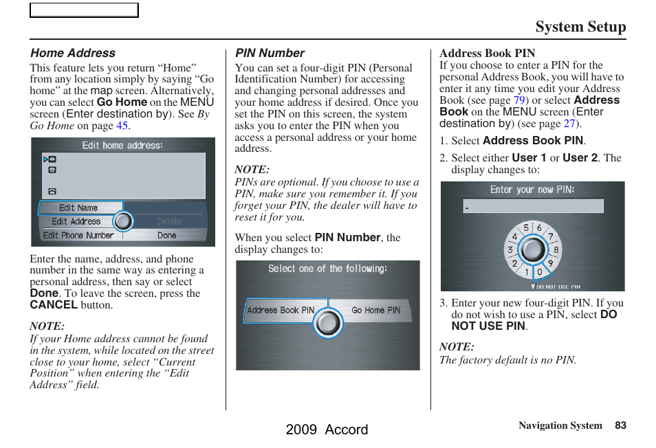 System setup, 2009 accord | HONDA 2009 Accord Navigation User Manual | Page 83 / 154