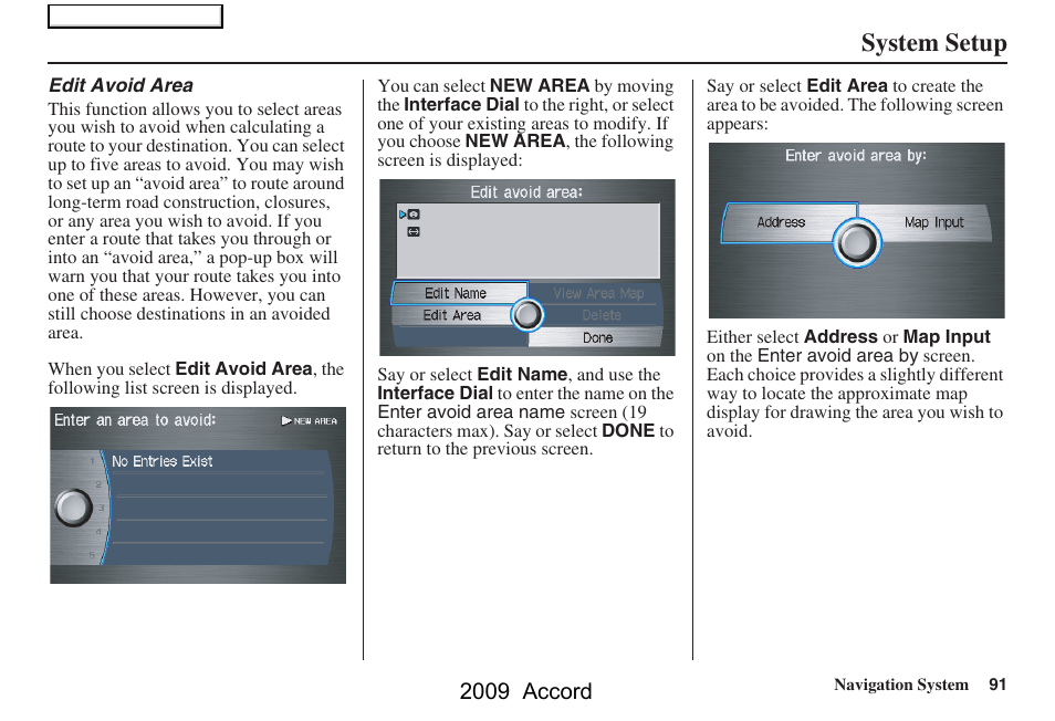 System setup, 2009 accord | HONDA 2009 Accord Navigation User Manual | Page 91 / 154