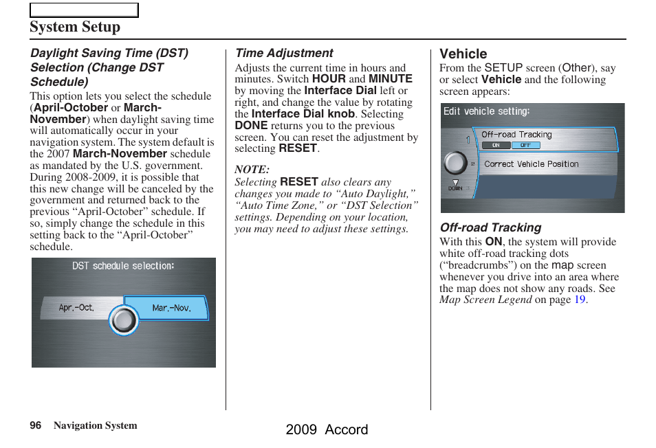 System setup | HONDA 2009 Accord Navigation User Manual | Page 96 / 154