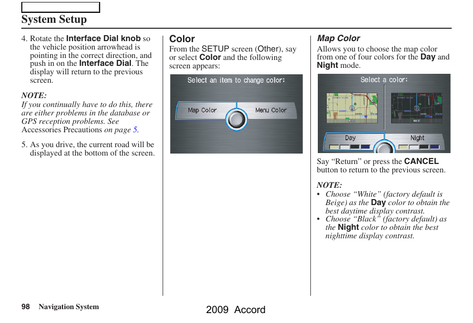 System setup, 2009 accord | HONDA 2009 Accord Navigation User Manual | Page 98 / 154