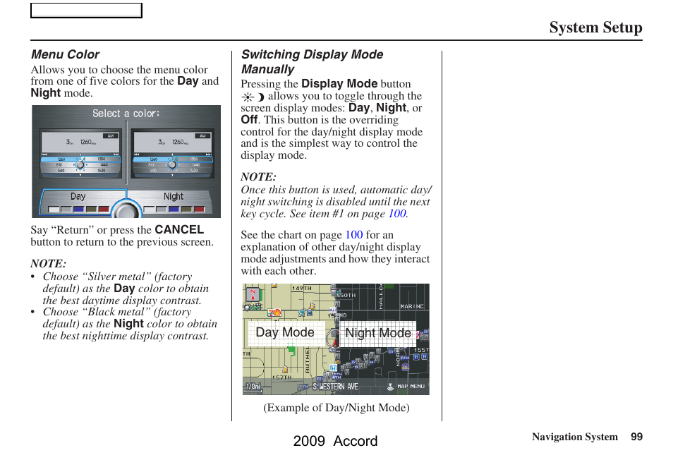 System setup, 2009 accord | HONDA 2009 Accord Navigation User Manual | Page 99 / 154