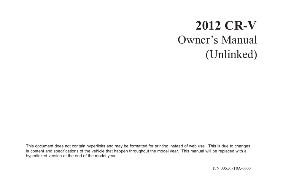 HONDA 2012 CR-V User Manual | 384 pages