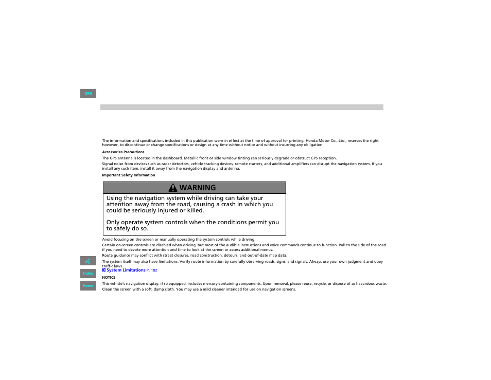 HONDA 2012 Civic Hybrid Navigation User Manual | 204 pages
