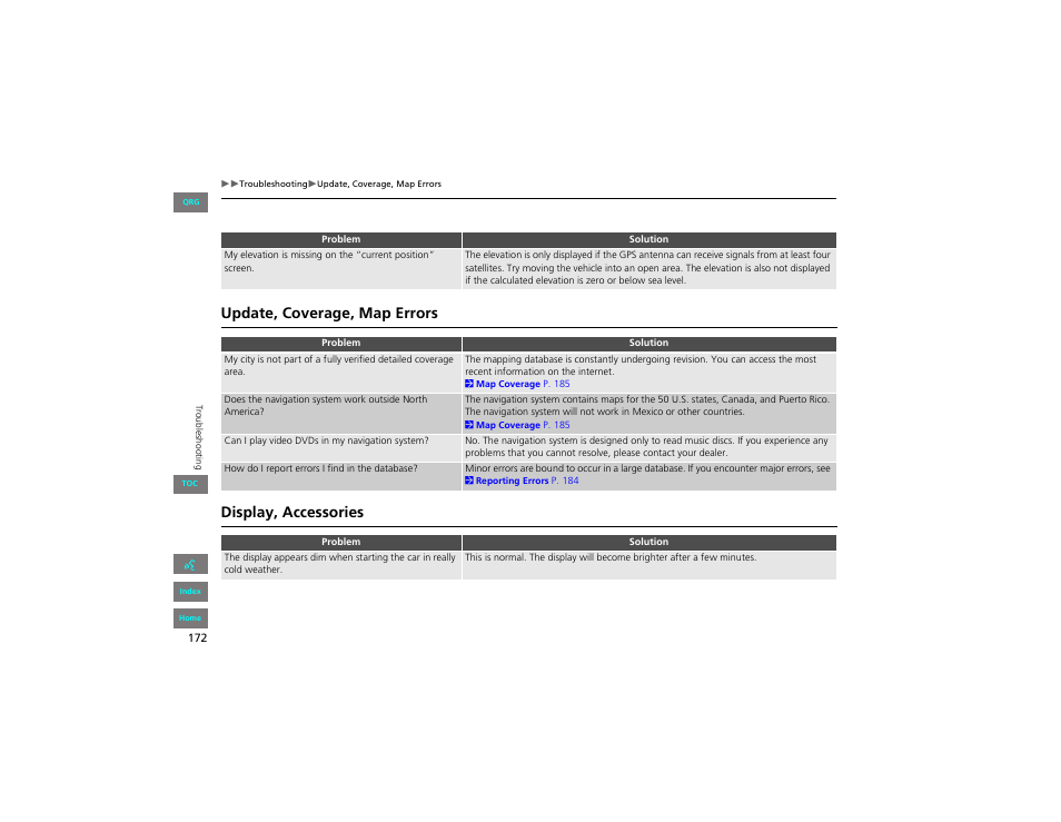 Update, coverage, map errors, Display, accessories, Update, coverage, map errors display, accessories | HONDA 2012 Civic Hybrid Navigation User Manual | Page 173 / 204