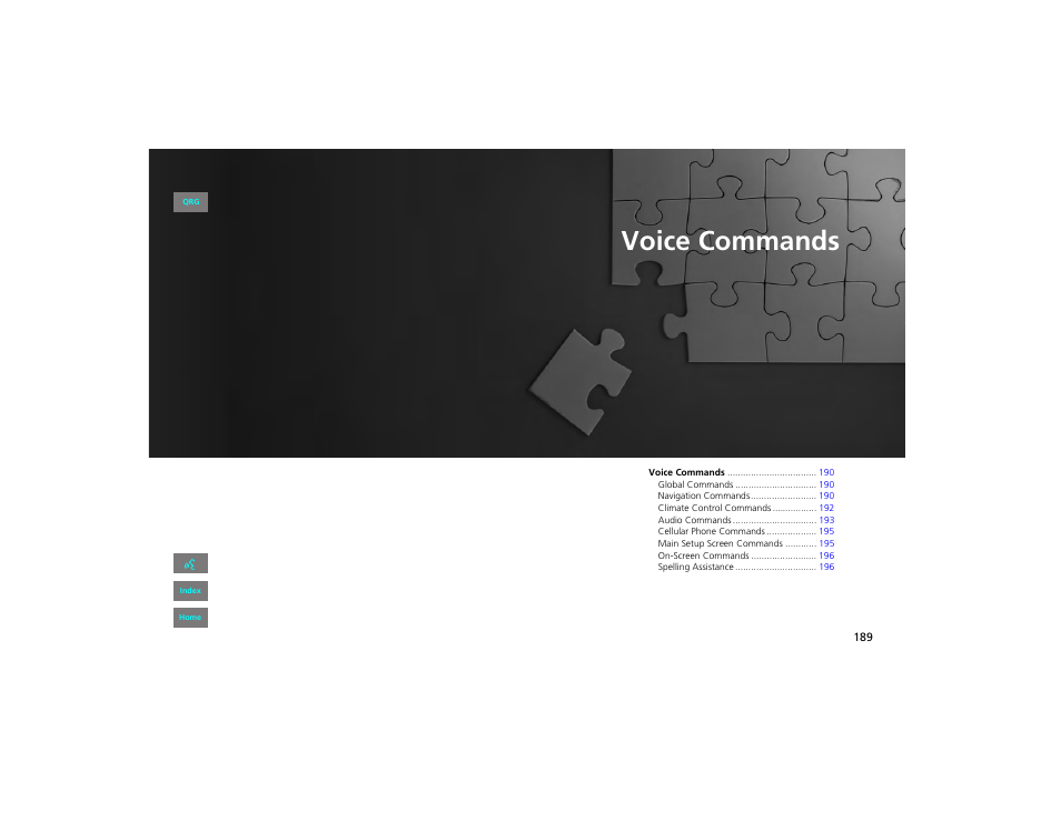 Voice commands, 2 voice commands, P. 189 | P.189, P189) | HONDA 2012 Civic Hybrid Navigation User Manual | Page 190 / 204