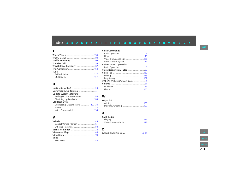 Index | HONDA 2012 Civic Hybrid Navigation User Manual | Page 204 / 204