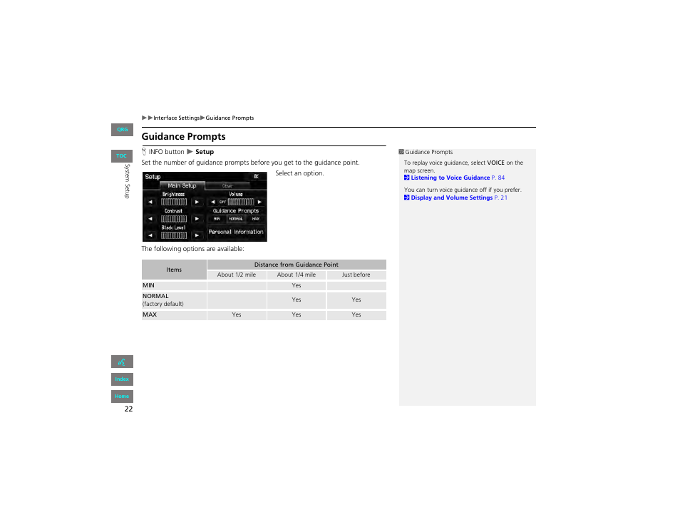 Guidance prompts | HONDA 2012 Civic Hybrid Navigation User Manual | Page 23 / 204