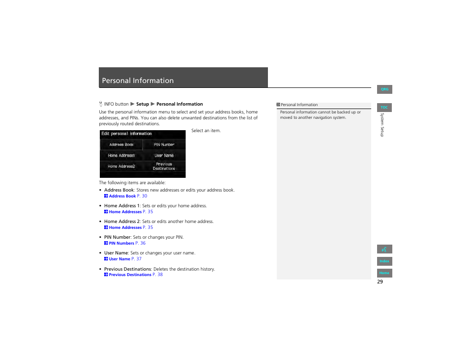 Personal information | HONDA 2012 Civic Hybrid Navigation User Manual | Page 30 / 204