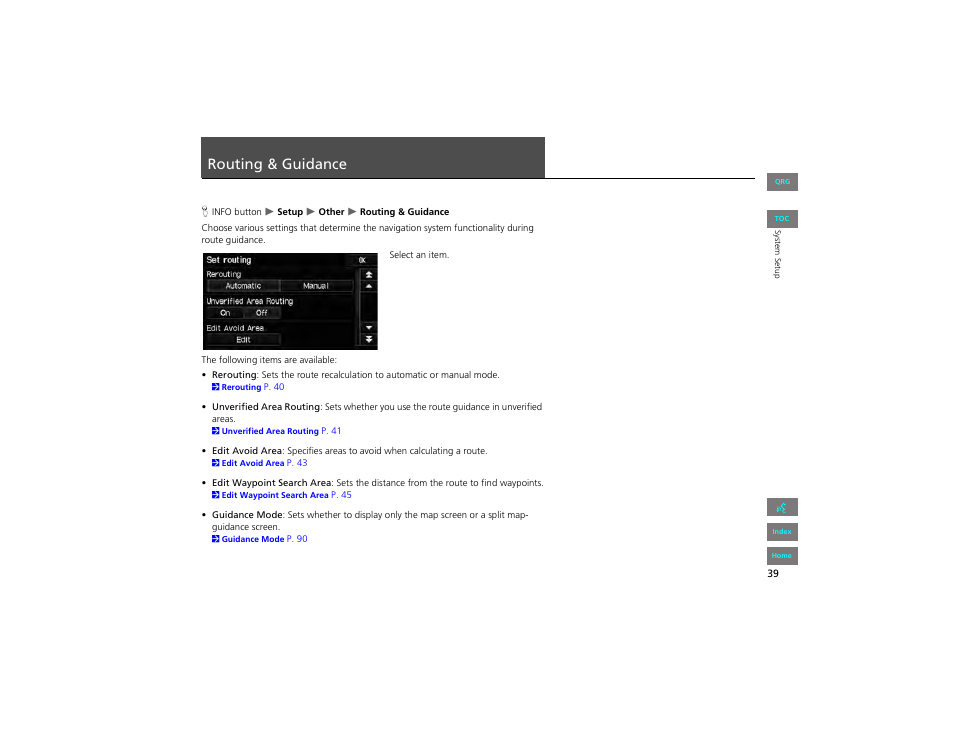 Routing & guidance | HONDA 2012 Civic Hybrid Navigation User Manual | Page 40 / 204