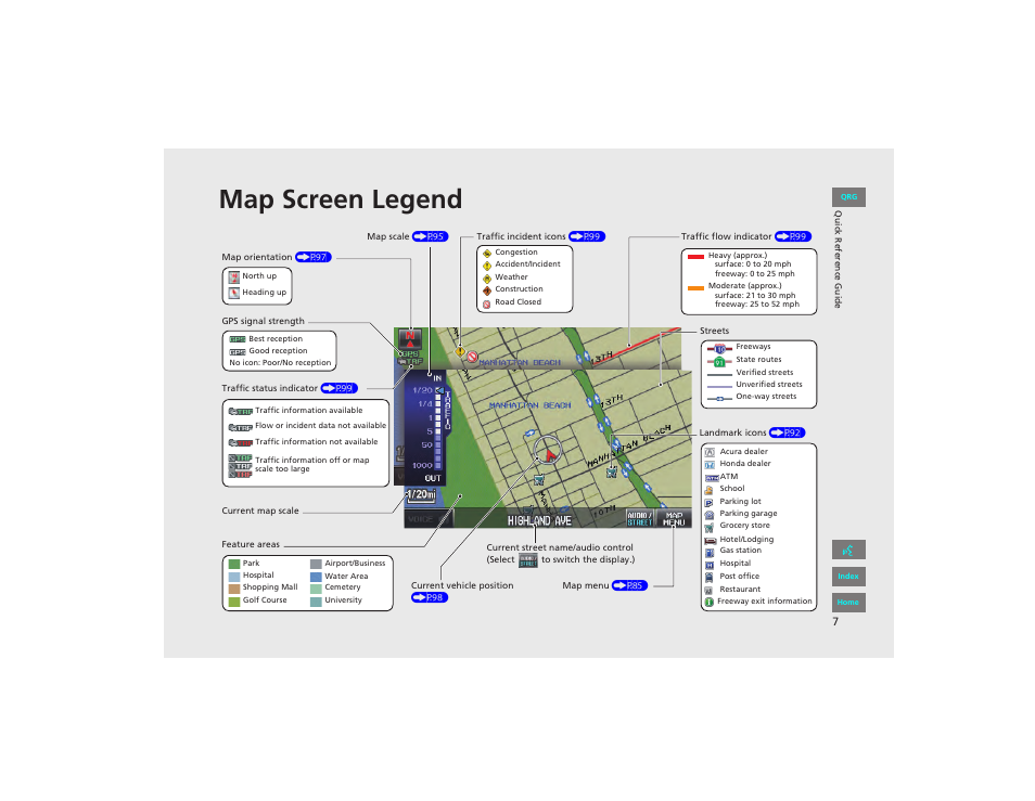 Map screen legend | HONDA 2012 Civic Hybrid Navigation User Manual | Page 8 / 204