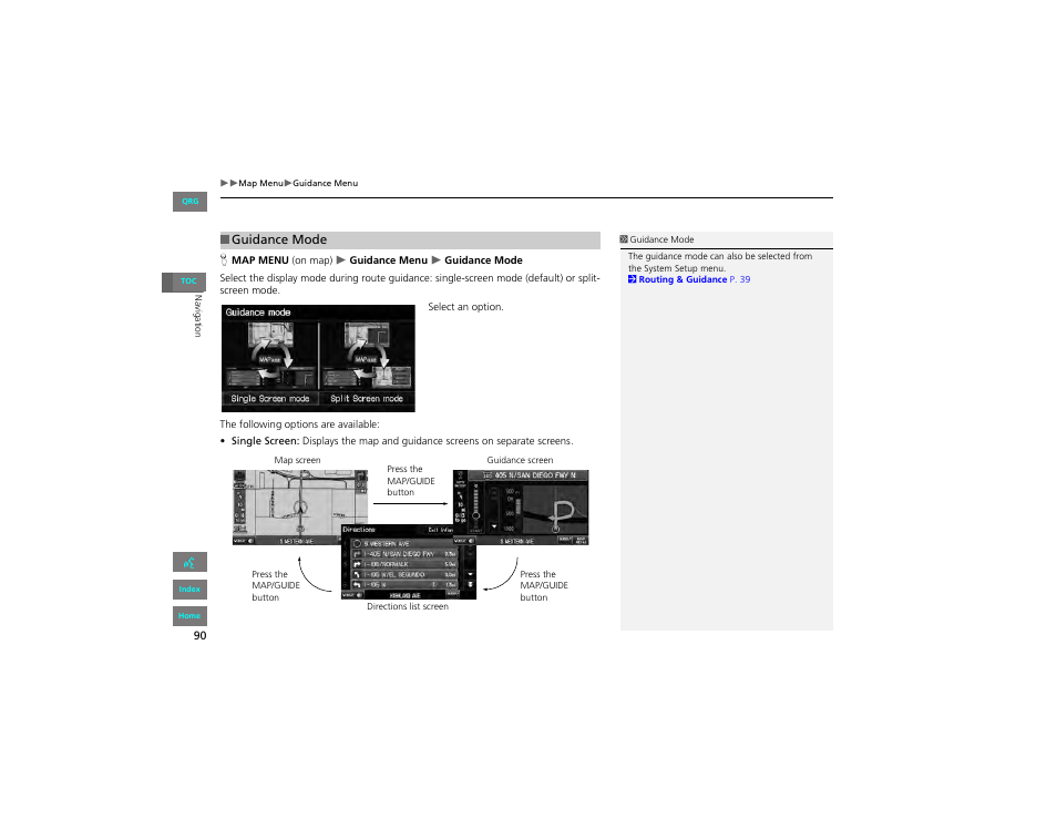 Guidance mode, 2 guidance mode, P. 90 | 2 guidance mode p. 90 | HONDA 2012 Civic Hybrid Navigation User Manual | Page 91 / 204