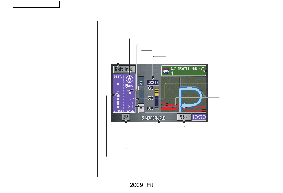 Driving to your destination, 2009 fit, Guidance screen | HONDA 2009 Fit Navigation User Manual | Page 50 / 149