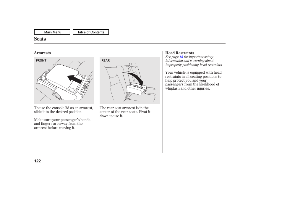 Seats | HONDA 2011 Ridgeline User Manual | Page 126 / 423