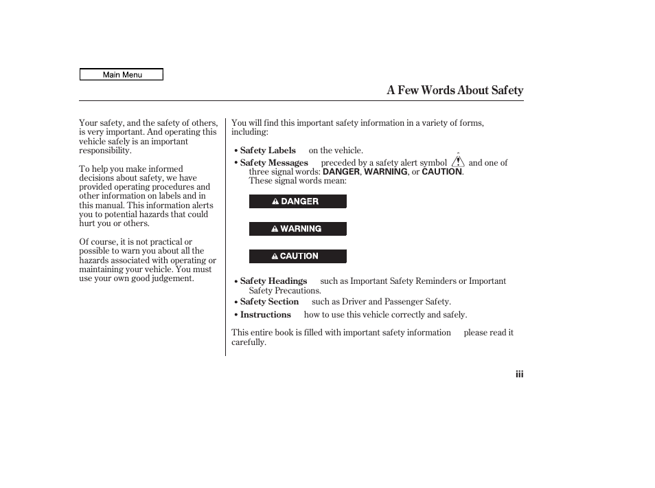 A few words about safety | HONDA 2011 Ridgeline User Manual | Page 3 / 423