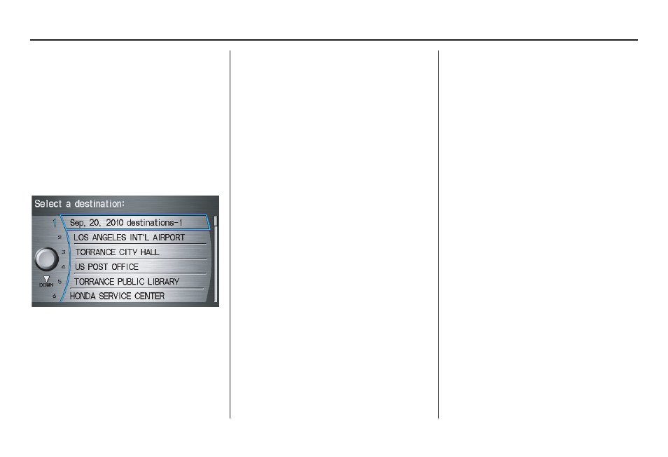 Entering a destination, 2011 pilot | HONDA 2011 Pilot Navigation User Manual | Page 45 / 159