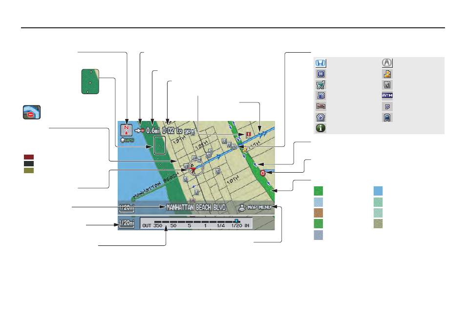 Driving to your destination, 2011 pilot, Map screen legend | HONDA 2011 Pilot Navigation User Manual | Page 50 / 159
