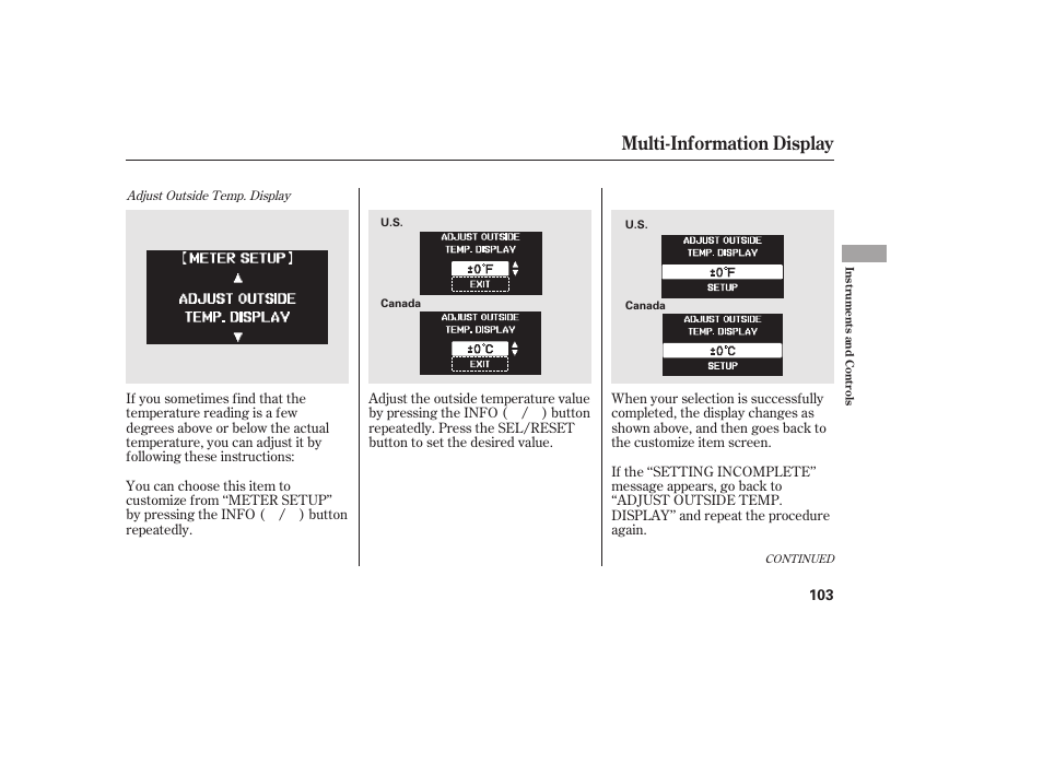 Multi-information display | HONDA 2012 Pilot User Manual | Page 111 / 682