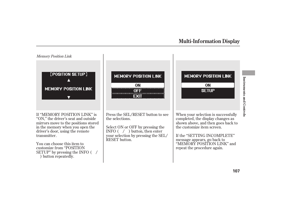 Multi-information display | HONDA 2012 Pilot User Manual | Page 115 / 682