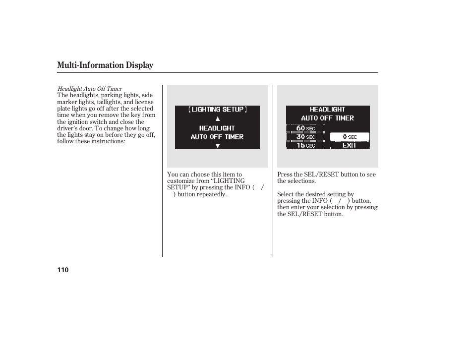 Multi-information display | HONDA 2012 Pilot User Manual | Page 118 / 682