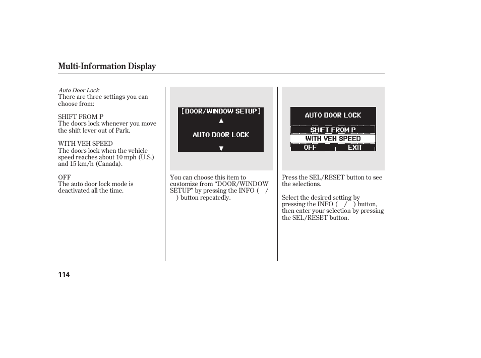 Multi-information display | HONDA 2012 Pilot User Manual | Page 122 / 682