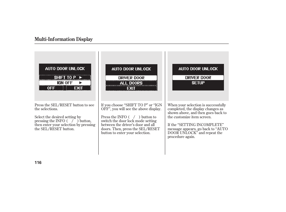 Multi-information display | HONDA 2012 Pilot User Manual | Page 124 / 682