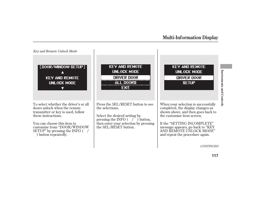 Multi-information display | HONDA 2012 Pilot User Manual | Page 125 / 682
