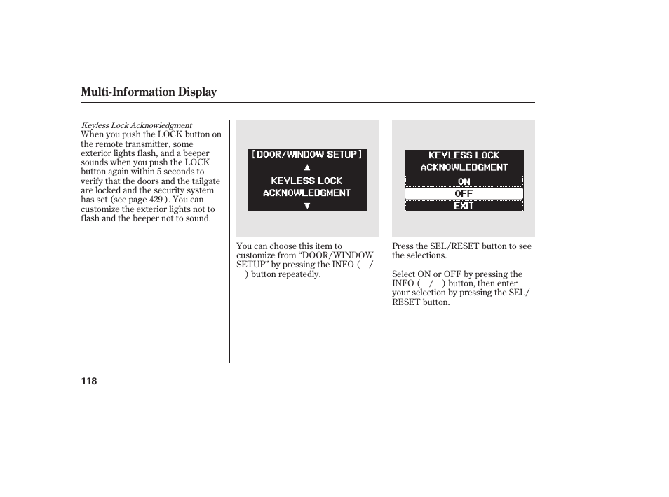 Multi-information display | HONDA 2012 Pilot User Manual | Page 126 / 682