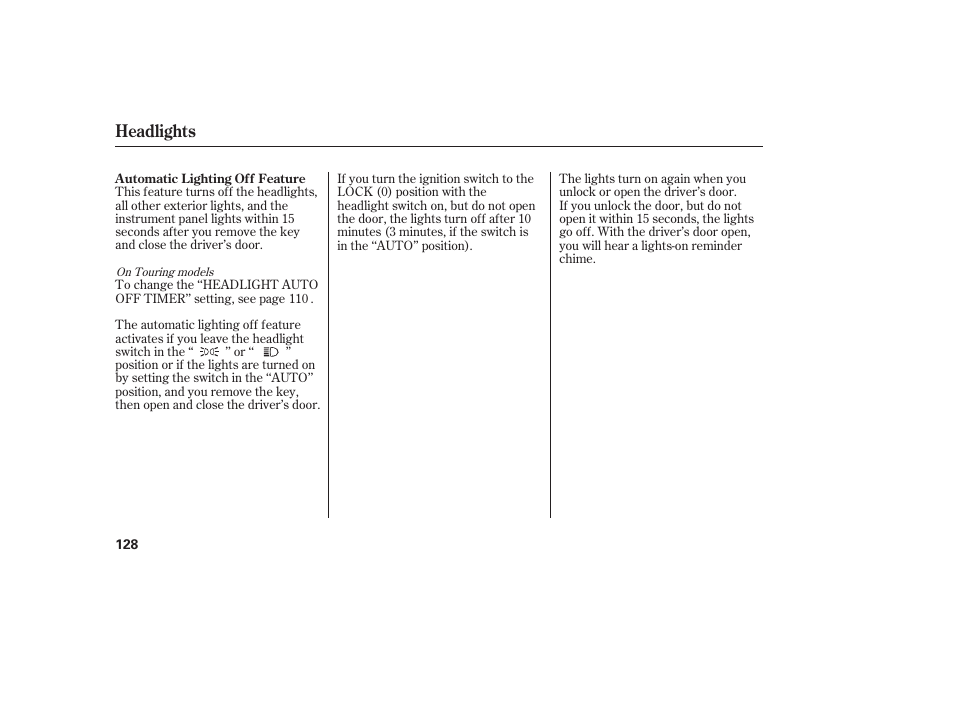 Headlights | HONDA 2012 Pilot User Manual | Page 136 / 682