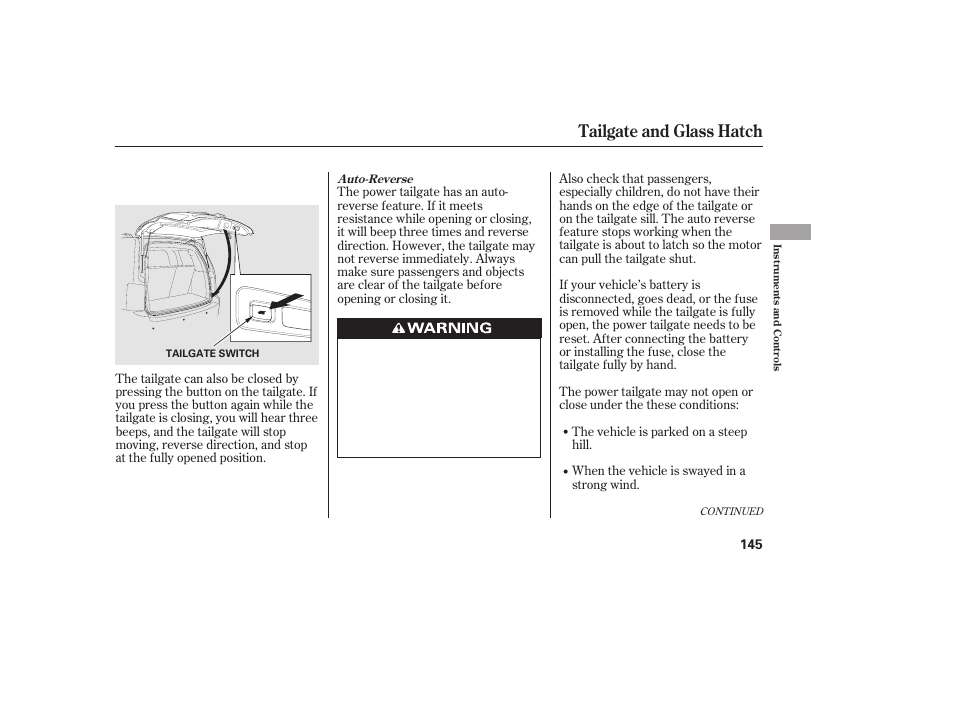 Tailgate and glass hatch | HONDA 2012 Pilot User Manual | Page 153 / 682