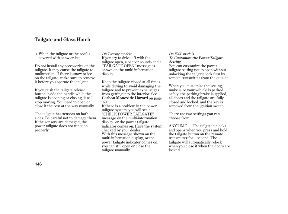 Tailgate and glass hatch | HONDA 2012 Pilot User Manual | Page 154 / 682
