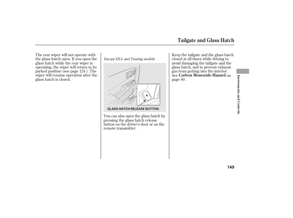 Tailgate and glass hatch | HONDA 2012 Pilot User Manual | Page 157 / 682