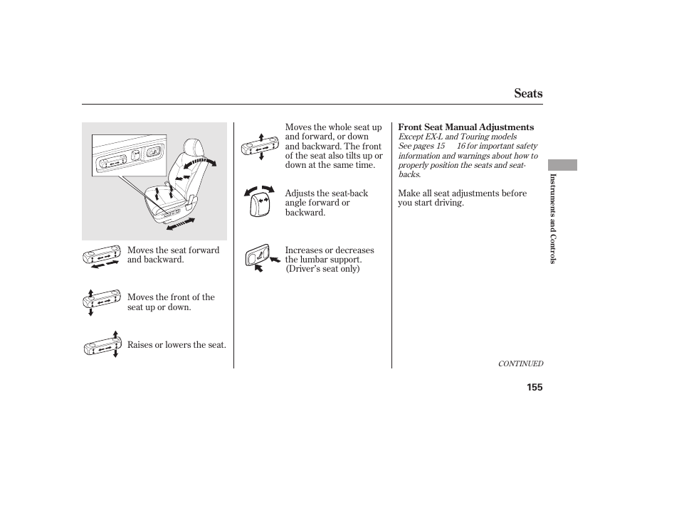 Seats | HONDA 2012 Pilot User Manual | Page 163 / 682