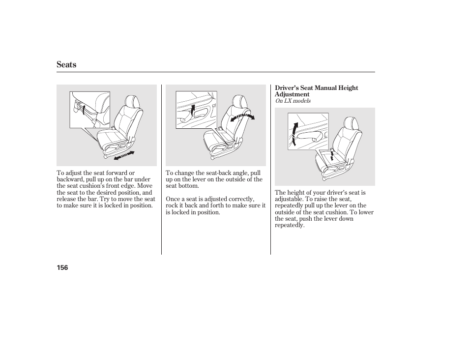 Seats | HONDA 2012 Pilot User Manual | Page 164 / 682