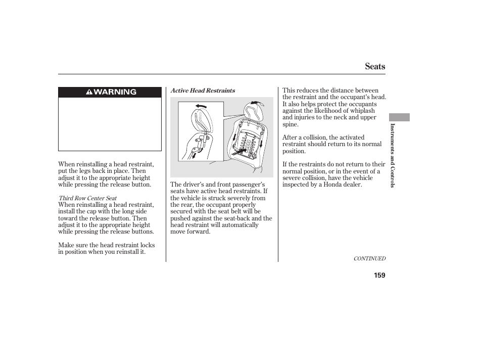 Seats | HONDA 2012 Pilot User Manual | Page 167 / 682