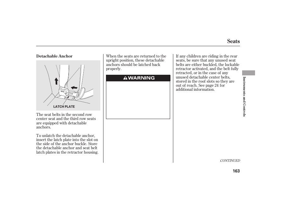 Seats | HONDA 2012 Pilot User Manual | Page 171 / 682