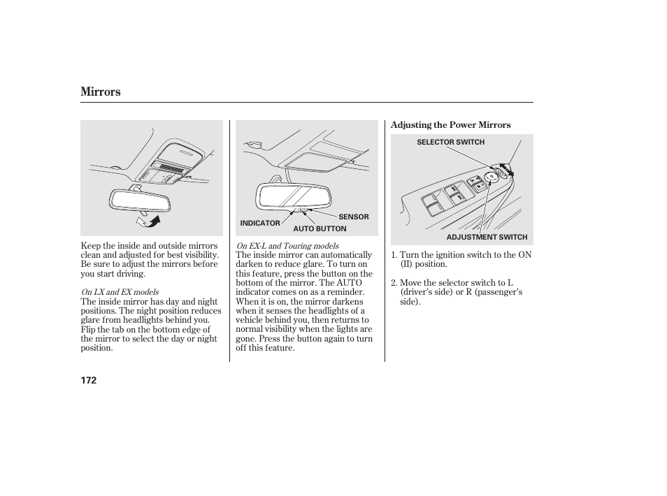 Mirrors | HONDA 2012 Pilot User Manual | Page 180 / 682