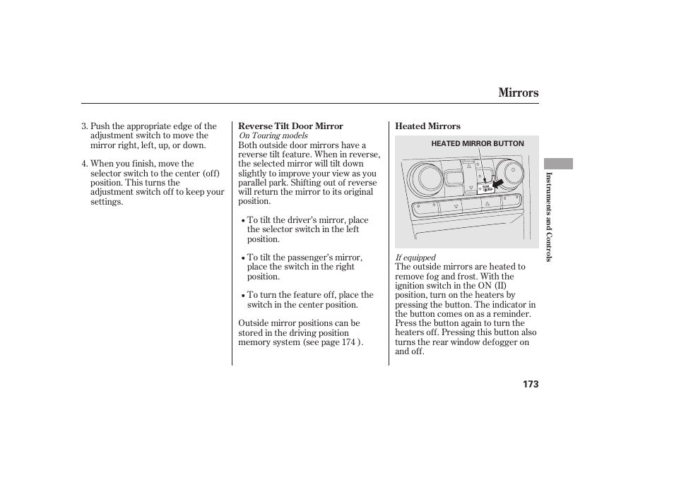 Mirrors | HONDA 2012 Pilot User Manual | Page 181 / 682